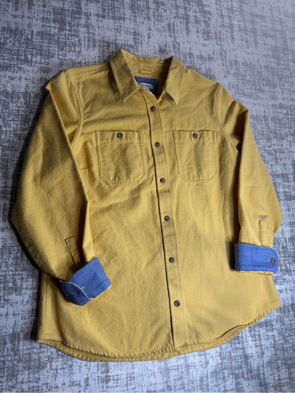 L.L. Bean vintage Women’s Yellow Workshirt with Blue Cuff Lining
